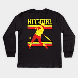 Hit Girl Softball Player Kids Long Sleeve T-Shirt
